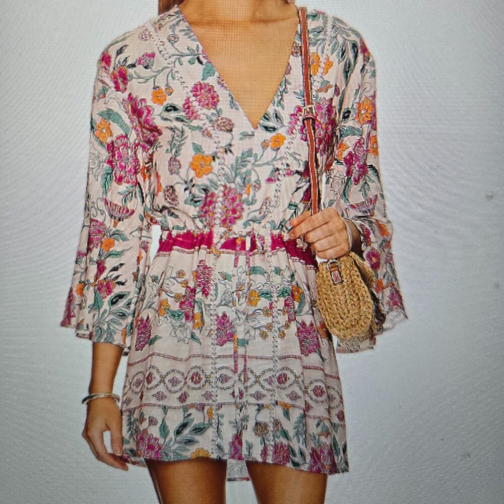 Maaji Marlee Long-Sleeve V-Neck Mini Kaftan Sz M  NWOT